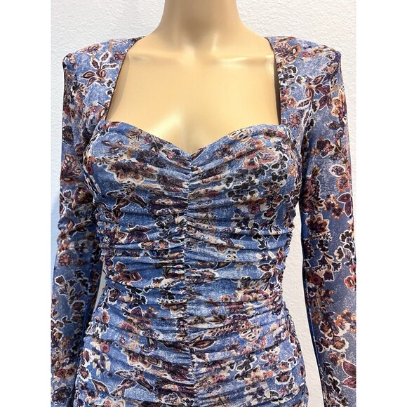 Aqua By Bloomingdale's Mini Ruched Bodycon Dress Long Sleeve Small Multicolor - Picture 4 of 12